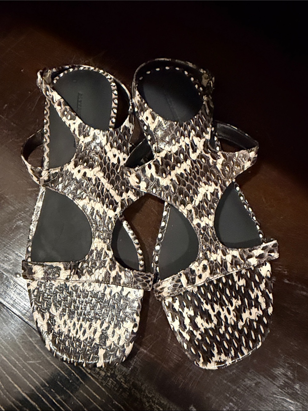 New Alexander Wang Black and Cream Snake-Print Strappy Sandals 36